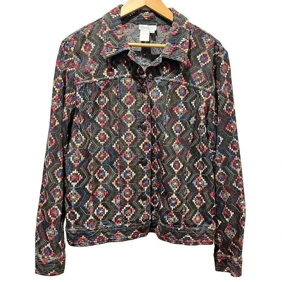 Coldwater Creek Jackets & Blazers - Vintage Coldwater Creek Black Denim Embroidered Jacket‎ Large